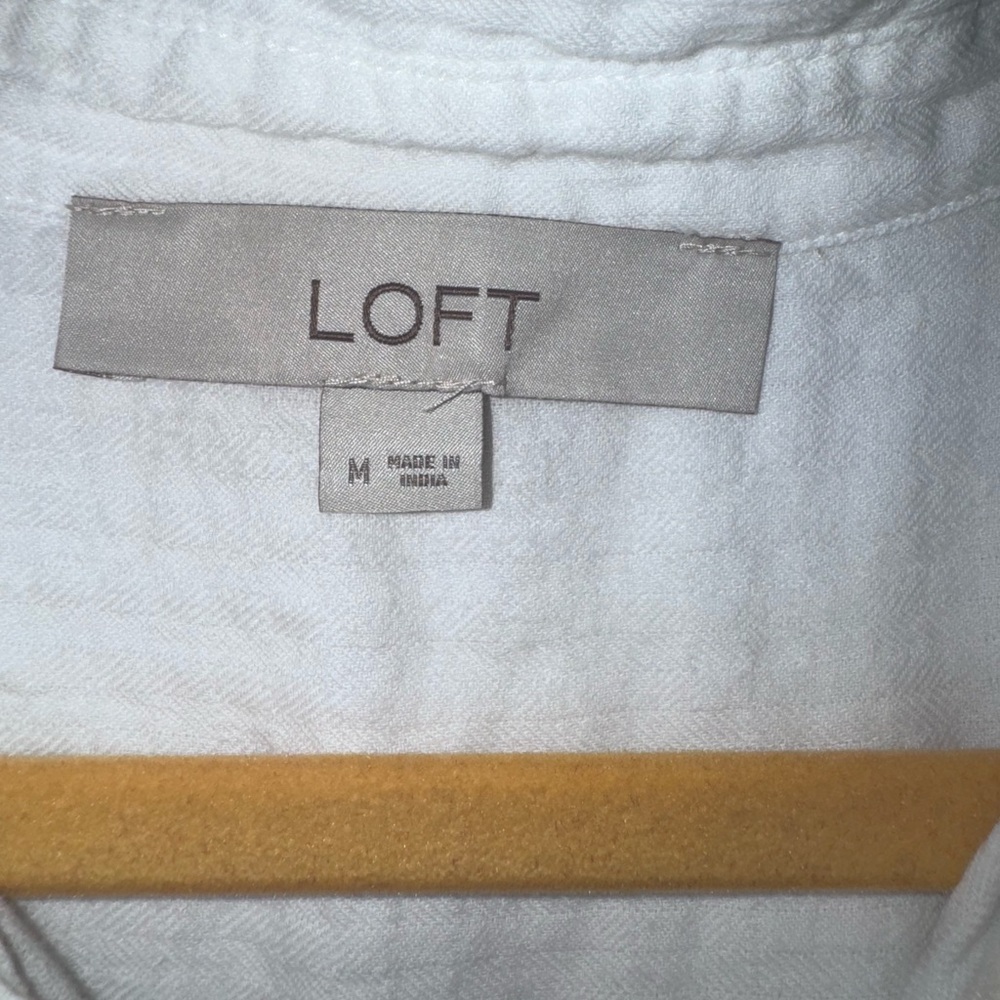 LOFT White Textured Short Sleeve Button Down Blouse - Picture 5 of 6